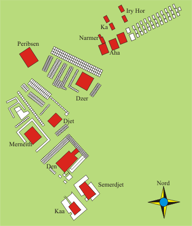 Plattegrond van de necropolis te Oemm al-Qa'ab