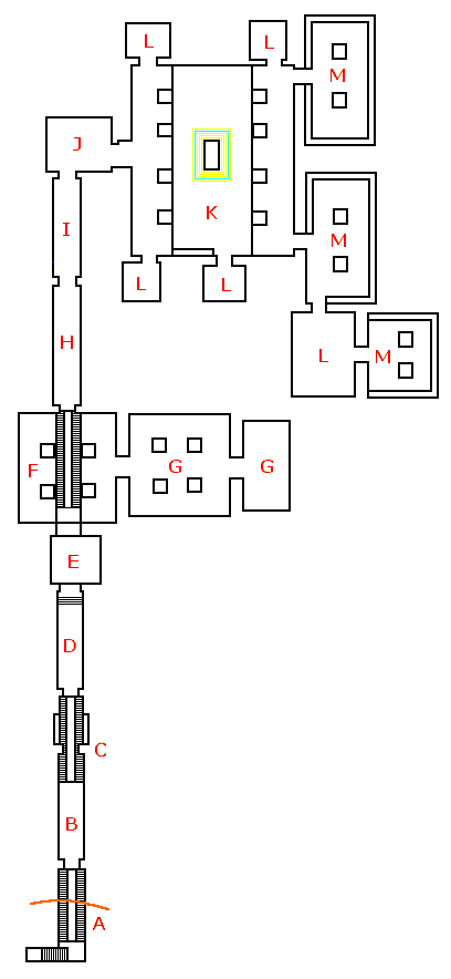 Schematische weergave van de graftombe van Ramses II, 19de dynastie