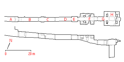 Schematische weergave van de graftombe van Ramses XI, dynastie 20