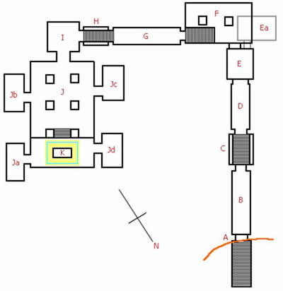 Schematische weergave van KV43 de tombe van Thoetmoses IV, 18de dynastie