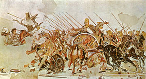 Darius III (bij het midden) in gevecht met Alexander de Grote