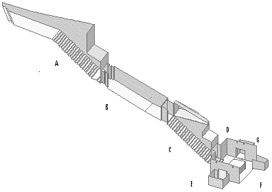 Schematische weergave van de graftombe van Ramses I, 19de dynastie