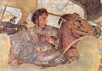 Alexander tijdens de slag bij Issus, 333 v. Chr., vechtend tegen koning Darius III (niet zichtbaar)